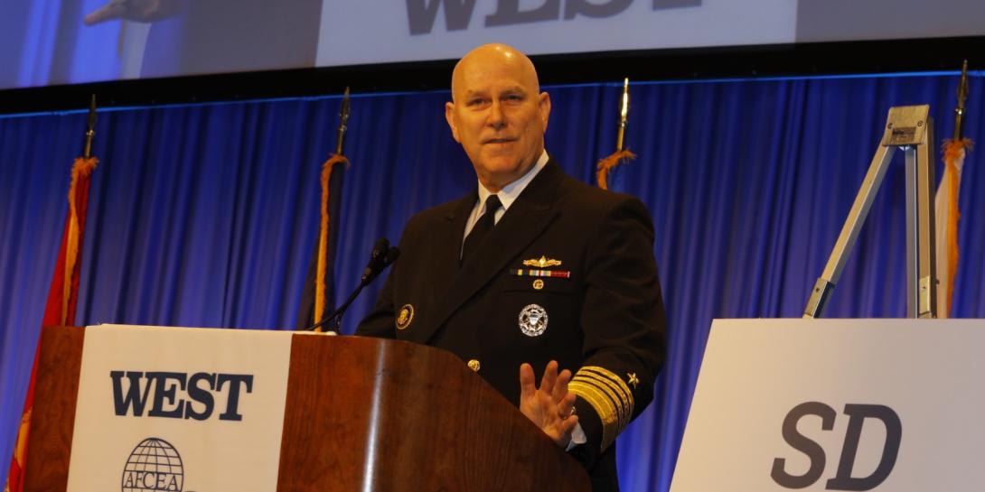 Adm. Christopher Grady, USN, U.S. Fleet Forces commander, speaks at West 2019.