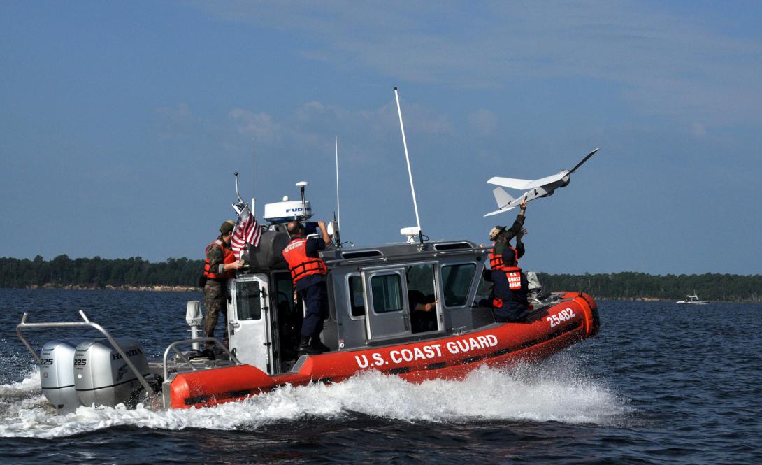 The U.S. Coast Guard plans to deploy unmanned aerial systems (UASs) such as the Boeing ScanEagle from the decks of its cutters. These aircraft will provide the ships with a persistent situational awareness capability.  Photo courtesy of Boeing