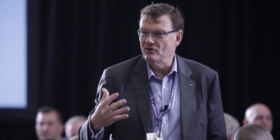 Terry Halvorsen of Samsung Electronics addresses the crowd at TechNet Asia-Pacific.