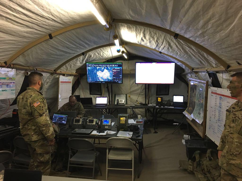Currently, main command posts, commonly known as TOCs, still must be housed in tents until the U.S. Army can make the mission command systems smaller and mobile.  Photographer SGM Thomas Murphy