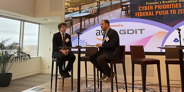 Eric Mill, a senior advisor to the federal chief information officer and one of the primary authors of the Office of Management and Budget’s zero trust policy, speaks with Matthew McFadden, vice president, cyber and distinguished technologist, General Dynamics Information Technology, at a Billington CyberSecurity event on June 16.