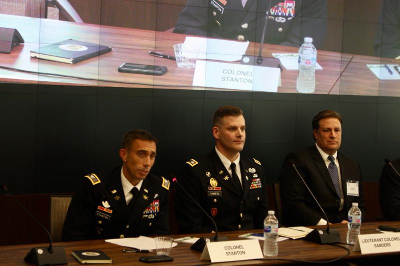 Like the assimilation of other weapons, integrating cyber, electronic warfare and information warfare capabilities into the Army requires a warfighter’s mentality, says Col. Paul Stanton, USA, commander, Cyber Protection Brigade (l). Photo credit: Anna Neubauer