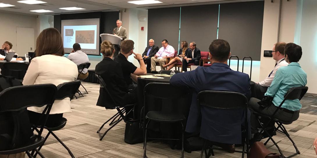 Identity management experts share their findings at AFCEA’s recent FedID Understanding of Identity Meetup event, moderated by AFCEA's FedID Planning Committee Co-Chair Duane Blackburn, S&T policy analyst at MITRE Corp. (pictured at the podium).