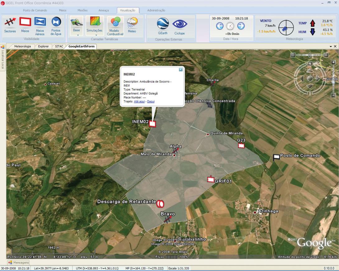 Digitized topographical map data allow emergency responders to plot the course of an ongoing fire or flood on SAFER before the actual events take place.