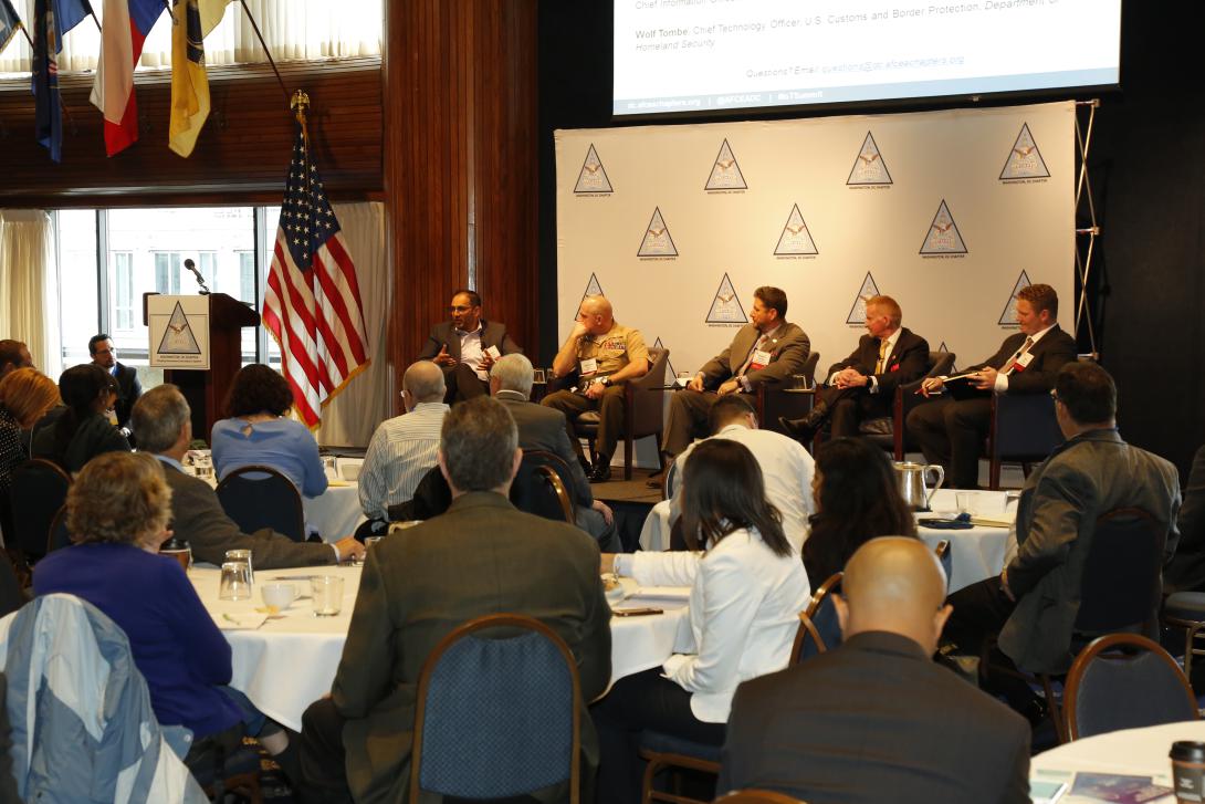 Panelists talk about how the IoT can impact the battlespace during during the AFCEA DC Chapter's IoT Summit. Photo by Mike Carpenter