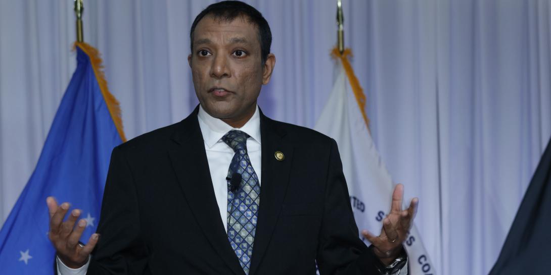 Raj G. Iyer, Army chief information officer, speaks to the audience at TechNet Cyber 2022 in Baltimore. Photo by Michael Carpenter
