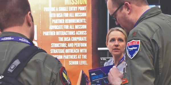Officials from the Mission Partner Engagement Office are available at industry conferences to field questions from mission partners about Defense Information Systems Agency services.  David Marin/DISA