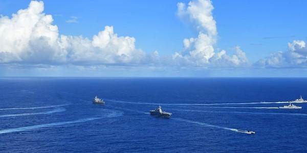 Royal Australian Navy, Republic of Korea Navy, Japan Maritime Self-Defense Force and U.S. Navy ships sail in formation during the Pacific Vanguard 2020 exercise. The DoD’s FY 2022 budget request does not include separate funding for contingency operations. The services now have to balance the possible need to come up with such funds from their base budgets, which may impact funding for exercises, training or other operational needs, leaders say. Credit: U.S. Navy/Lt. Mark Langford