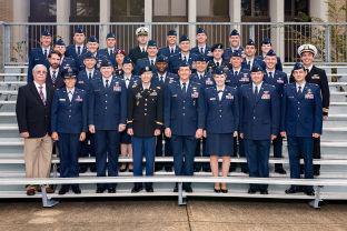 The rigorous year-long Joint All-Domain Strategist course at the Air Command and Staff College at Maxwell Air Force Base in Montgomery, Alabama, has grown in size and importance over the last several years. Students from the 2017-2018 course pose with their instructors.  Air University Public Affairs Photo by Airman 1st Class Charles Welty