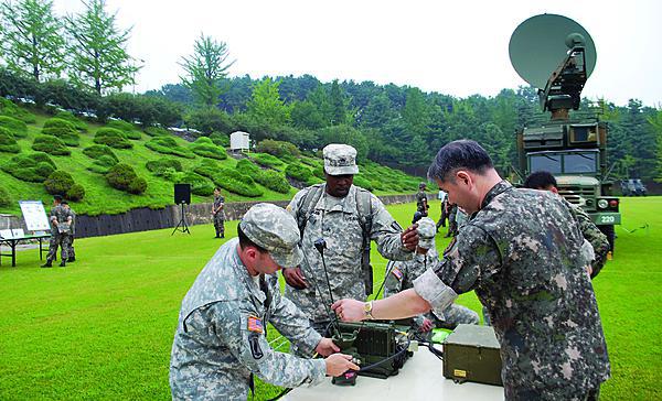 U.S. and Republic of Korea officers set up a U.S. army radio for Korean communications. U.S. signal assets are being upgraded to provide ensured connectivity and greater joint and coalition interoperability.