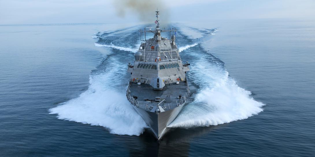 The U.S. Navy commissioned the littoral combat ship (LCS) USS Wichita, LCS-13, on January 12. Lockheed Martin Corp. and its team, including Fincantieri Marinette Marine, built the Freedom-variant ship, pictured conducting acceptance trials in Lake Michigan in July 2018. The Navy has tapped the team to build an additional Freedom-variant ship, LCS-31, under a contract option exercised on January 15. U.S. Navy photo courtesy of Lockheed Martin Corp.