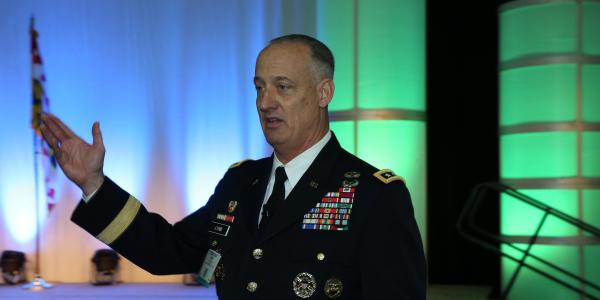 Lt. Gen. Alan Lynn, USA, director of the Defense Information Systems Agency, speaks at MILCOM 2016. Photo by Mike Carpenter