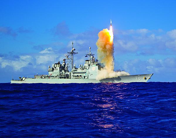 A Standard Missile-3 (SM-3) Block 1B interceptor missile is launched from the guided-missile cruiser USS Lake Erie during a Missile Defense Agency and U.S. Navy test in the mid-Pacific in 2013.