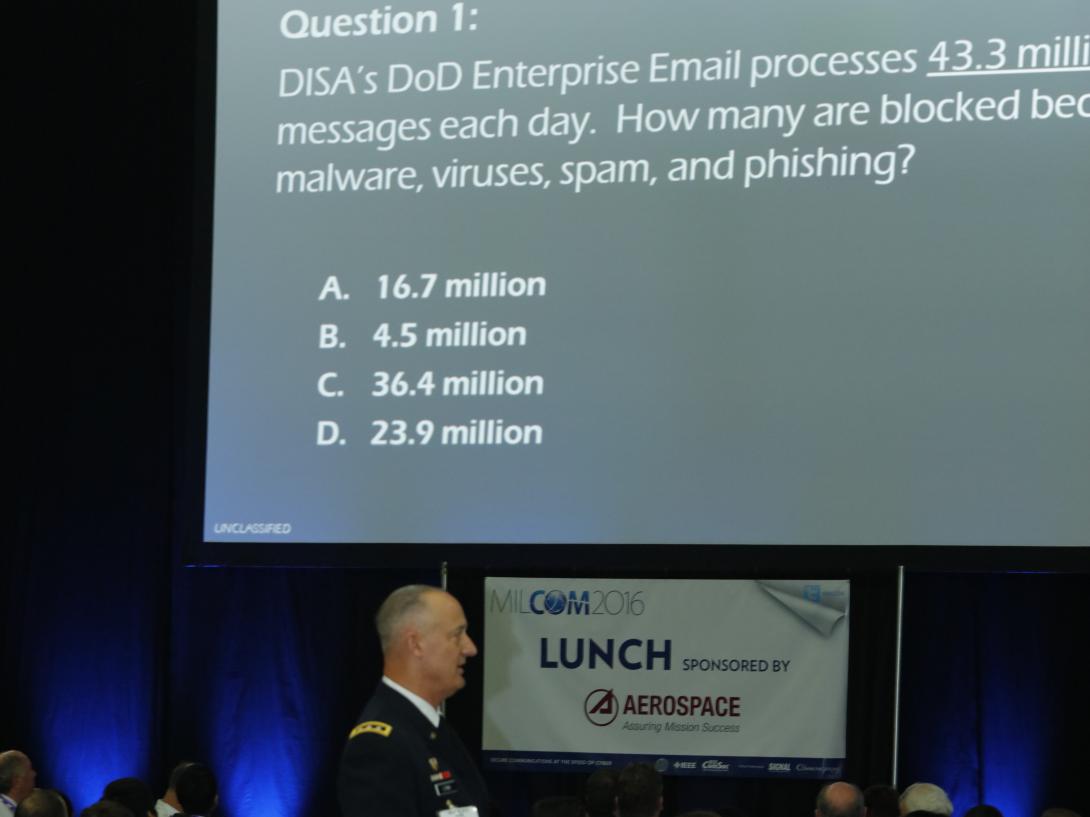  Lt. Gen. Alan Lynn, USA, director of the Defense Information Systems Agency, speaks at MILCOM 2016. Photo by Mike Carpenter