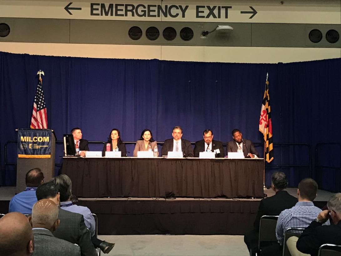 From conducting research to contracting, the Army works across various offices to field the necessary systems to support today’s warfighting, according to panelists (l-r) Larry Muzzelo, Communications-Electronics Command; Jennifer Zbozny, Software Engineering Center; Liz Miranda, Integrated Logistics Support Center; Gary Blohm, Communications-Electronics Research, Development and Engineering Center; Philip Perconti, Army Research Laboratory; and Kenyata Wesley, Army Contracting Command.