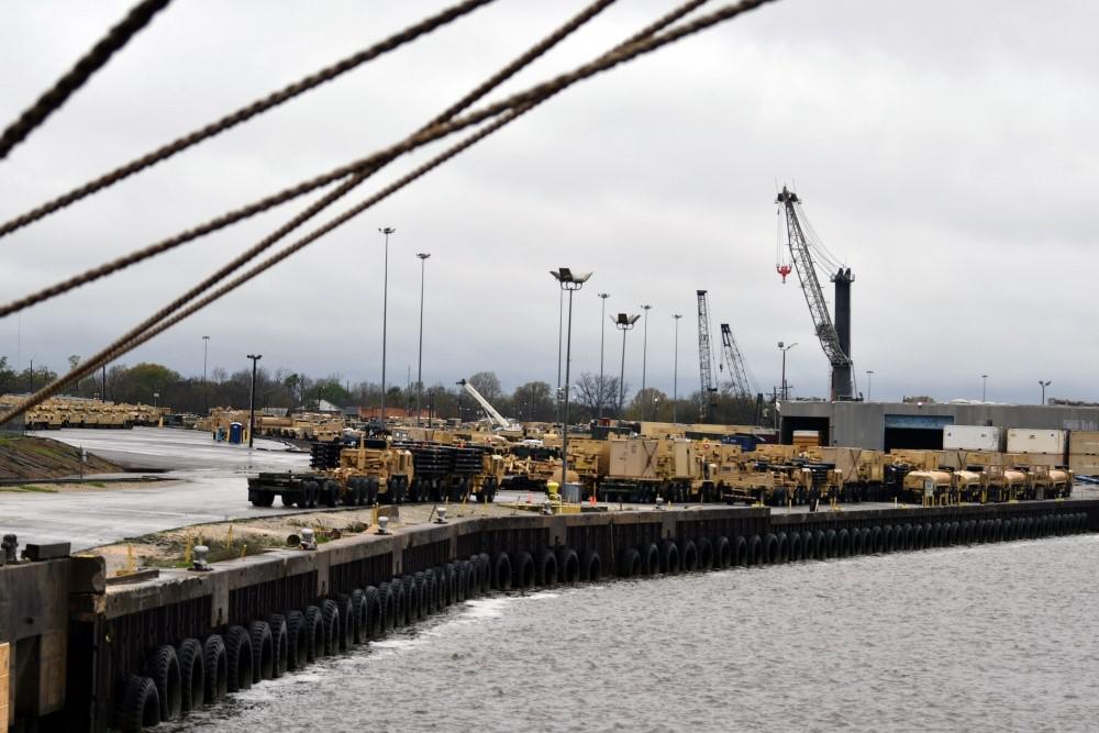 Military vehicles and equipment prepositioned for the fourth transport to the European theater in support of Defender–Europe 20. Credit: U.S. Army photo/Kimberly Spinner