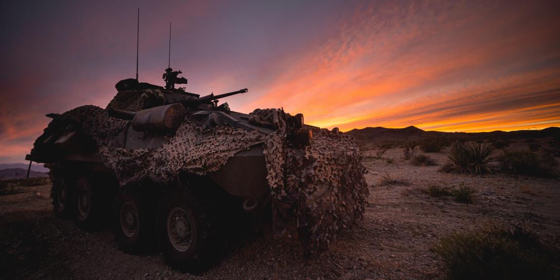 A Marine Corps Light Armored Vehicle-25 is used to secure a position during a combat readiness evaluation at Marine Corps Air Ground Combat Center Twentynine Palms, California. The Marine Corps Systems Command foresees many opportunities for small businesses as it helps reshape the Corps for the future.