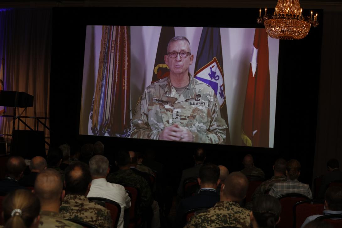 Lt. Gen. Ted Martin, USA, appears via video at TechNet Augusta 2021. Photo by Michael Carpenter