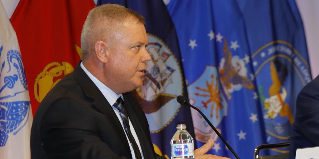Col. James Matlock, ANG (Ret.), director, Department of Defense Information Network Readiness and Security Inspections, JFHQ-DODIN, participates in a DCOS panel.