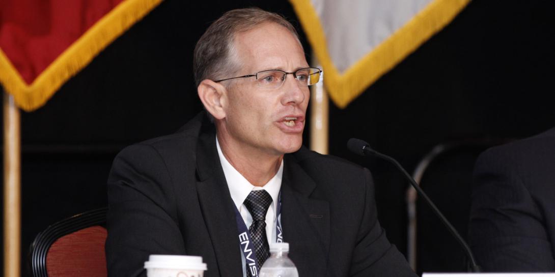 David May, senior intelligence advisor, U.S. Army Cyber Center of Excellence and Fort Gordon, Georgia, speaks during a panel at the AFCEA TechNet Augusta conference. Photo by Michael Carpenter