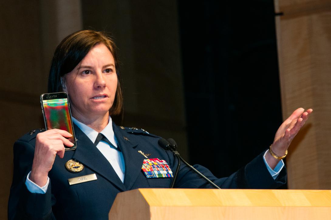 Maj. Gen. Sarah Zabel, USAF, vice director of DISA, says the Defense Department lags industry in facilitating a mobile work force, saying the department “is not working at an earth-shattering pace to get there.” Photo by Mike Carpenter