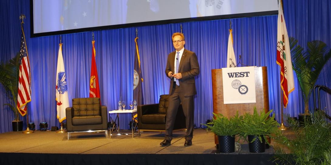 Thomas Modly, undersecretary of the Navy, discusses Chinese mercantalism while speaking at West 2019. Photo by Michael Carpenter