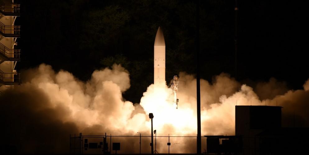 A common hypersonic glide body (C-HGB) launches from Pacific Missile Range Facility during a Defense Department flight experiment, Kauai, Hawaii, March 19, 2020. Credit: DOD