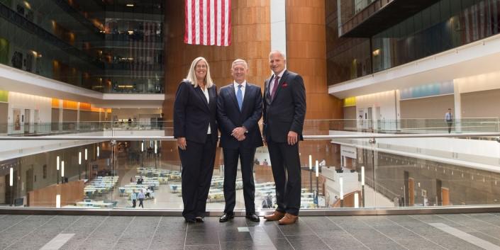 Then-Defense Secretary Jim Mattis (c) visits the National Geospatial-Intelligence Agency in Springfield, Virginia, in 2017. The agency just released its technology needs, including advanced software and data-related solutions. Credit: DOD photo by U.S. Army Sgt. Amber Smith
