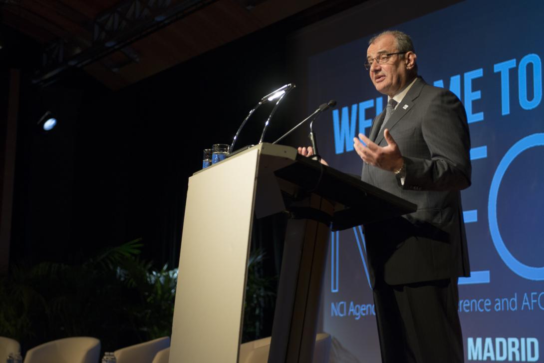 Maj. Gen. Koen Gijsbers, RNLA (Ret.), NATO Communications and Information Agency general manager, outlines key points of discussion at NITEC 2015 in Madrid.