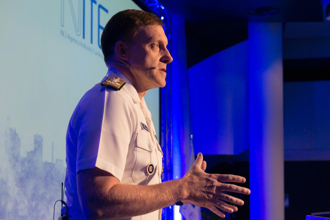 Adm. Michael Rogers, USN, addresses the NITEC 2016 conference in Tallinn, Estonia. Photo by Marcos Fernandez Marin, NCI Agency