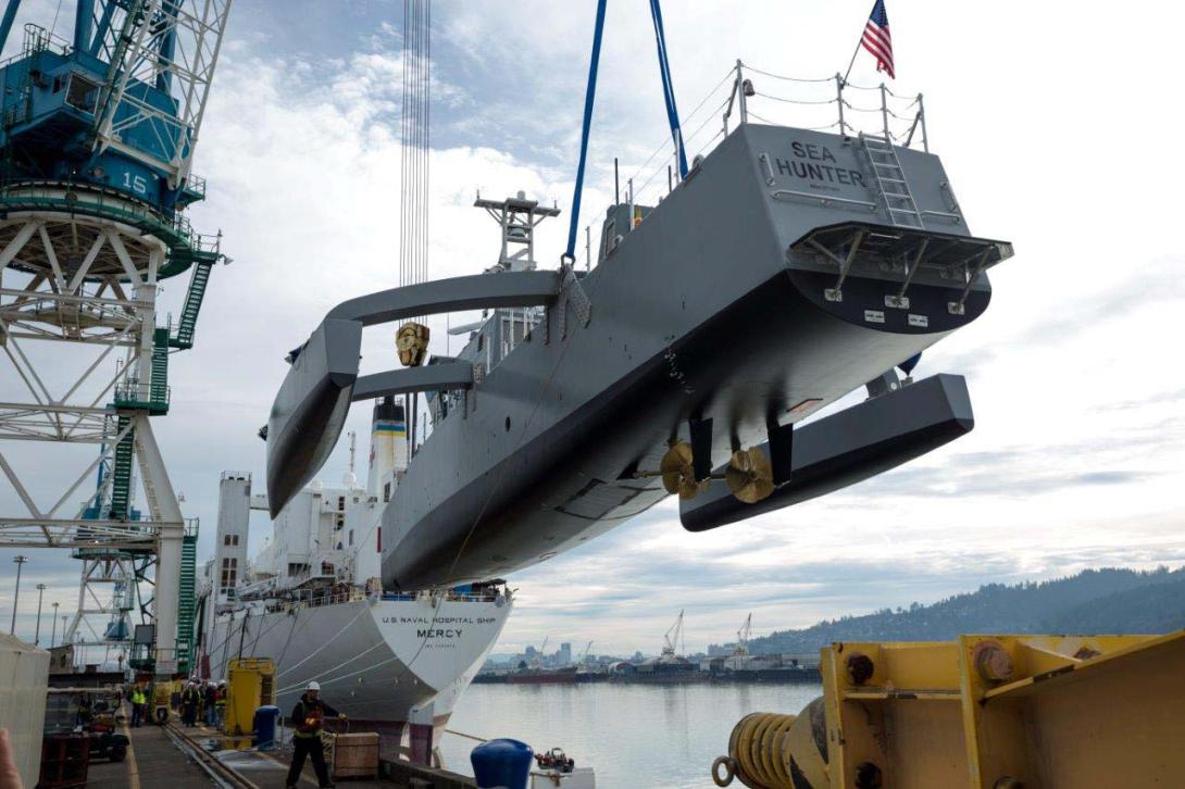 The unmanned vessel Sea Hunter was conceived to hunt enemy submarines and can be outfitted for countermine missions.