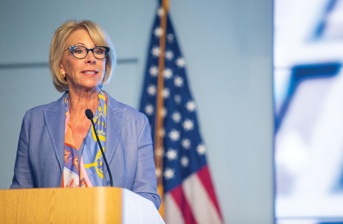 Secretary of Education Betsy DeVos speaks at the FCRA graduation ceremony, which was held at the Department of Education headquarters in Washington, D.C. Federal Chief Information Officer (CIO) Suzette Kent, Department of Education CIO Jason Gray, Deputy Director of Office Management and Budget Margaret Weichert and SANS Founder Alan Paller also spoke at the ceremony. Credit: Denis Largeron