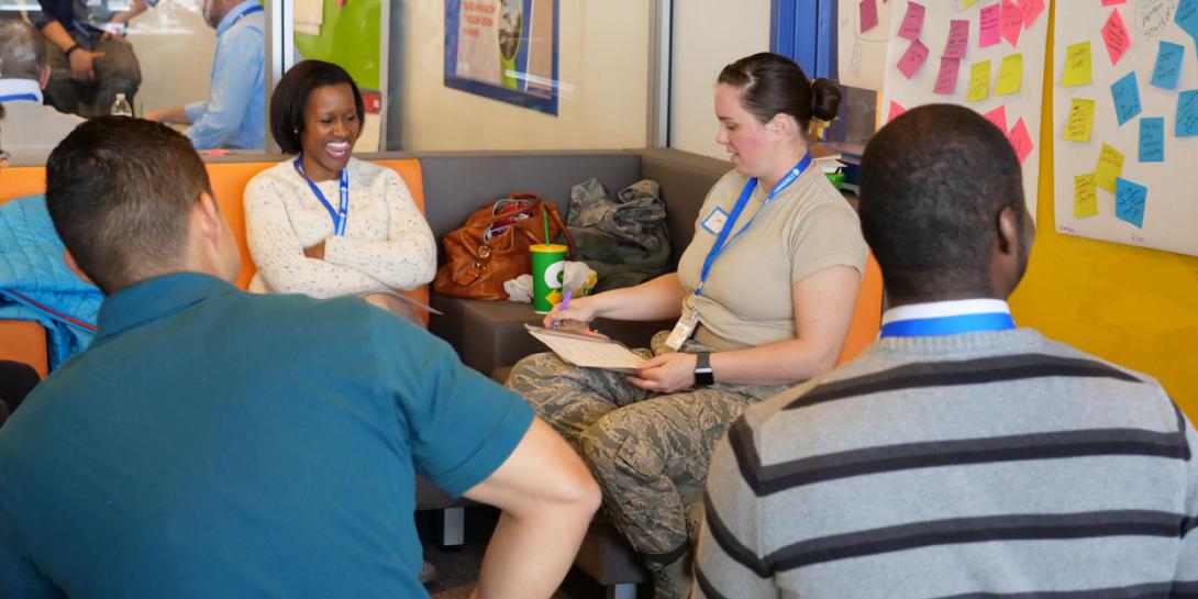 Air Force and industry participants collaborate during a CyberWorx design sprint.