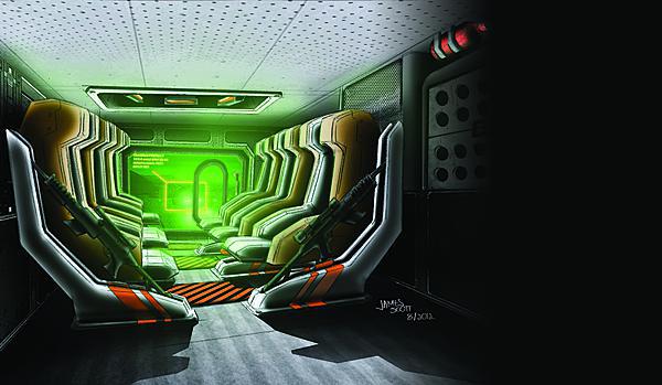 This rendering proposes a virtual window screen across the rear ramp of an armored vehicle. It would give troops riding in the vehicle a critical picture of their surroundings, which they currently lack.