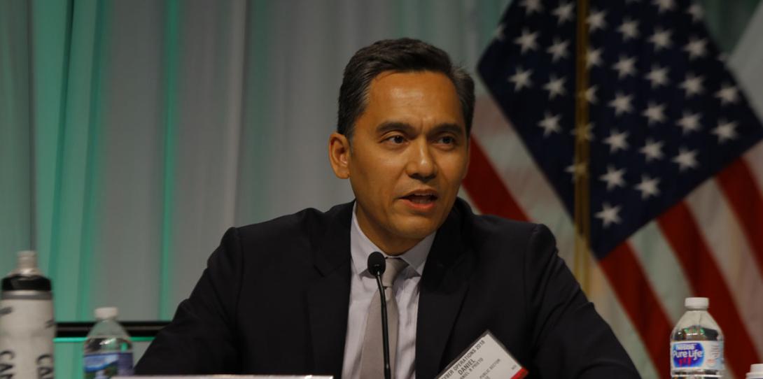 Daniel Prieto, strategic executive, Google Cloud, discusses AI and machine learning during a panel at DCOS.
