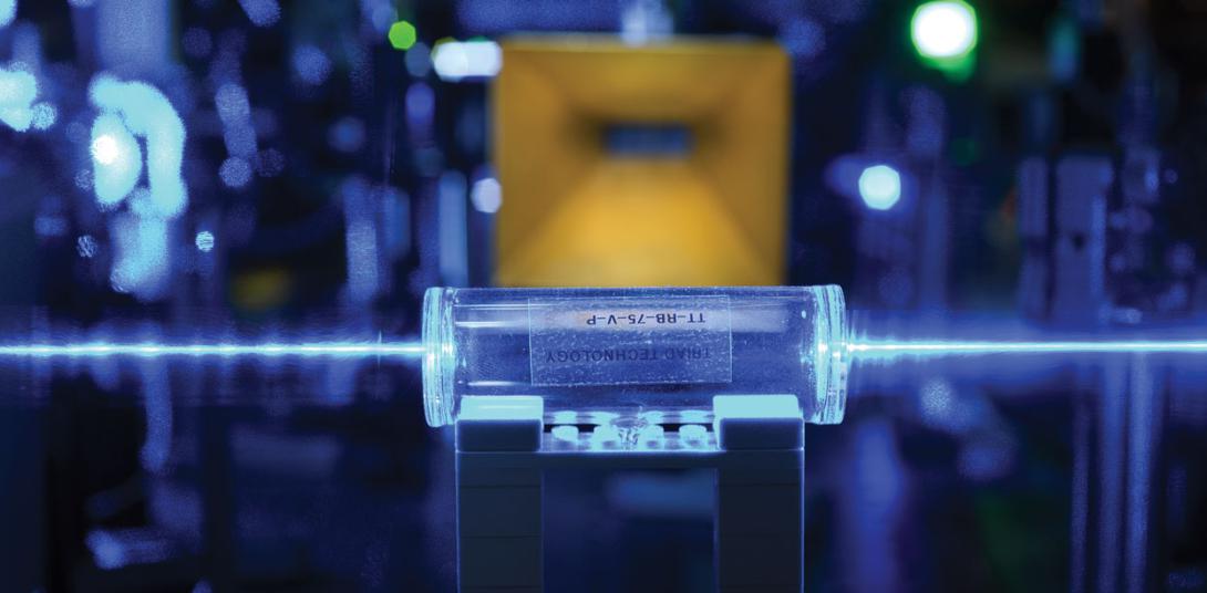 Atoms in a glass cell probed by lasers can act as a microwave receiver in a completely different way than traditional metal antennas, one of many discoveries made by researchers at the CCDC Army Research Laboratory (ARL). Experiments with quantum technologies there may open the door to new battlefield devices that provide soldiers with key advantages against adversaries. Credit: ARL photo