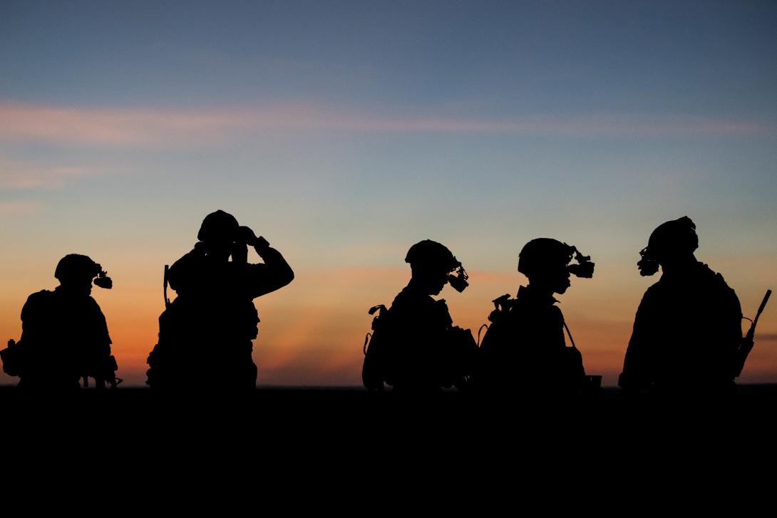Soldiers with the 101st Airborne Division (Air Assault) adjust their night vision goggles during training in Djibouti. The Army’s hopes to network all of its battlespace sensors for effective multidomain operations may rest on IoT technologies and capabilities.  U.S. Army