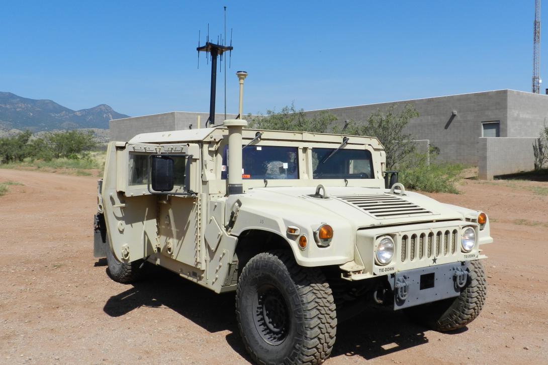 A U.S. Army high-mobility, multipurpose wheeled vehicle equipped with DCGS-A serves as a mobile intelligence station. Improvements in the system’s most recent release extended its Top Secret enclave down to the brigade level, opening its use to more combatants in the field.