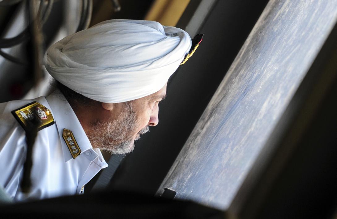 Indian navy Vice Adm. Surinder Pai Singh Cheema, flag officer commander in chief of India’s Western Naval Command, views the flight deck of the aircraft carrier precommissioning unit USS Gerald R. Ford. The United States is supporting India’s indigenous carrier program, which complements efforts by PACOM to increase the defense relationship with that country. PACOM commander Adm. Harry B. Harris Jr., USN, says he has made India “a formal line of effort for PACOM.”