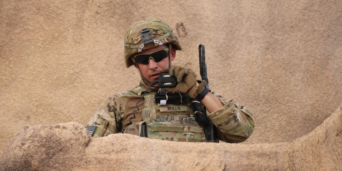 A U.S. Army infantryman radios his situation report during an exercise. Future defense communications systems are likely to be smaller and more comprehensive as the military and industry collaborate on new information technology capabilities that help the warfighter in the battlespace. Credit: Capt. Lindsay Roman, USA