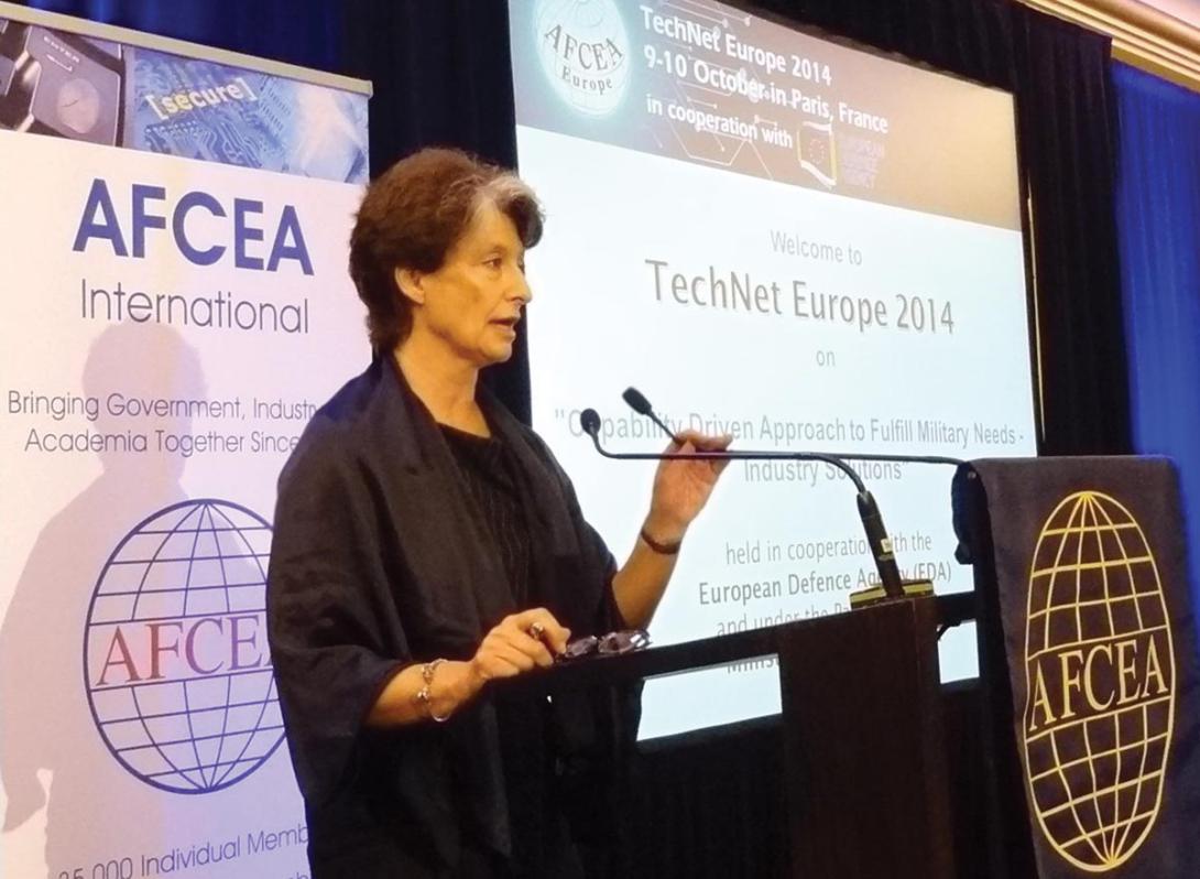 Claude-France Arnould, chief executive of the European Defence Agency, gives the opening keynote address at TechNet Europe Paris 2014.