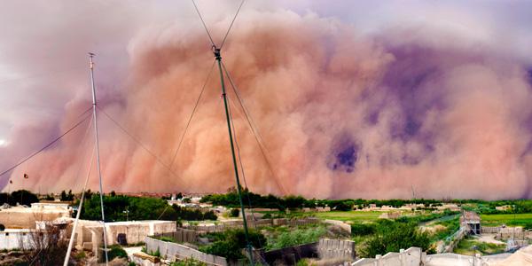A sandstorm and thunderstorm move quickly over the fields of Sangin, Afghanistan, toward Forward Operating Base Jackson on May 4, 2011. Storms have a detrimental effect on the operation capabilities of U.S. and coalition forces.