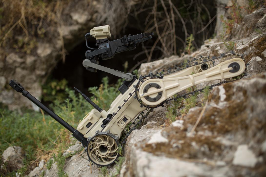 Roboteam’s portable Micro Tactical Ground Robot is a 19-pound, all-terrain, stair-climbing robot used as a bomb-diffusing device.