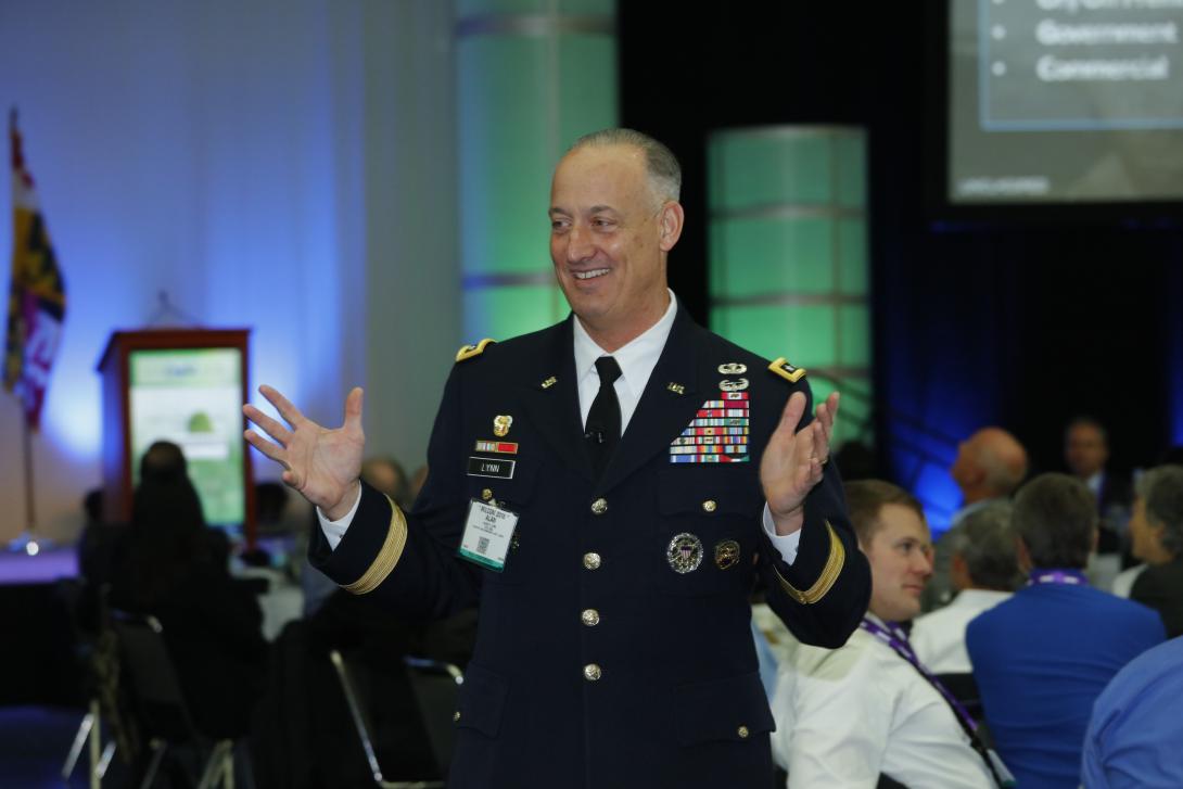 Lt. Gen. Alan Lynn, USA, director of the Defense Information Systems Agency and commander, Joint Force Headquarters–Department of Defense Information Networks, addresses cyber-based network issues at MILCOM 2016 in Baltimore. Photos by Mike Carpenter