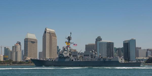 The guided-missile destroyer USS Gridley leaves San Diego in June for its new home port of Everett, Washington. The crew of approximately 250 is trained to execute multimission tasking, including air, surface, undersea, space and cyber warfare.