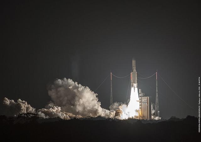 Arianespace successfully launches its fourth Ariane 5 mission in August carrying a double payload. It carried Intelsat-33e, the second in a series of seven planned EpicNG satellites that will deliver high-throughput, digital capabilities in both C and Ku bands, and Intelsat-36, which will provide direct-to-home video distribution services primarily in Africa. The summer launch marked the first time Intelsat placed two satellites on one rocket. Photo courtesy of Intelsat