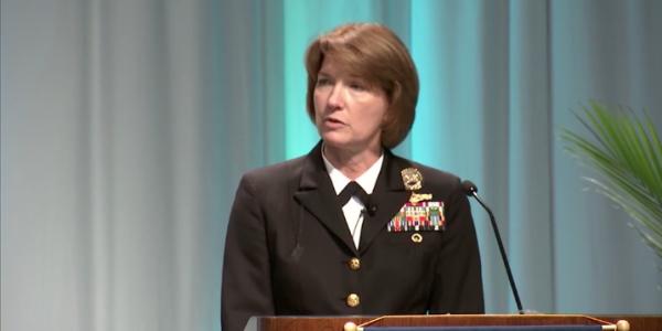 The cybersecurity problem is not going away for the military, warns retiring Vice Adm. Nancy Norton, USN, pictured at the AFCEA Defensive Cyber Operations Symposium in Baltimore in 2018.