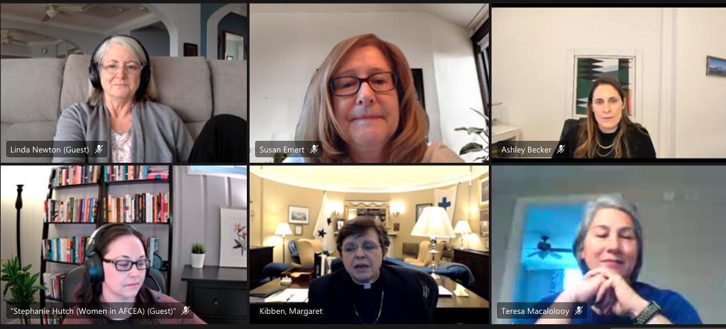 Rear Adm. Margaret Kibben, USN (Ret.), speaks virtually to Women in AFCEA during the group's first event of the Spring Virtual Engagement Series.