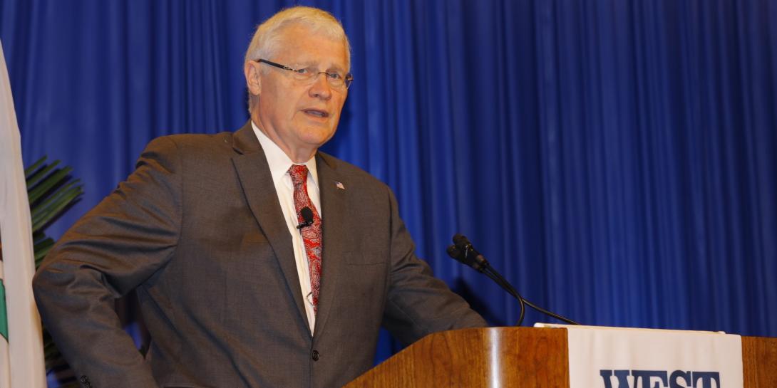 Alan Shaffer, deputy undersecretary of defense for acquisition and sustainment, speaks at West 2019. Photo by Michael Carpenter