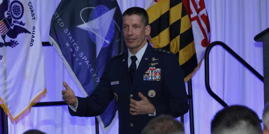 DISA Director Lt. Gen. Robert Skinner, USAF, addresses the audience at TechNet Cyber 2022.  Photo by Michael Carpenter